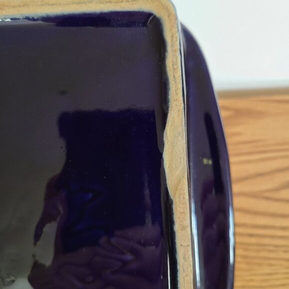 Vintage Ceramic Pottery ~13x9 Baking Dish Handmade Cobalt Blue Glazed Baking Pan - Picture 11 of 16